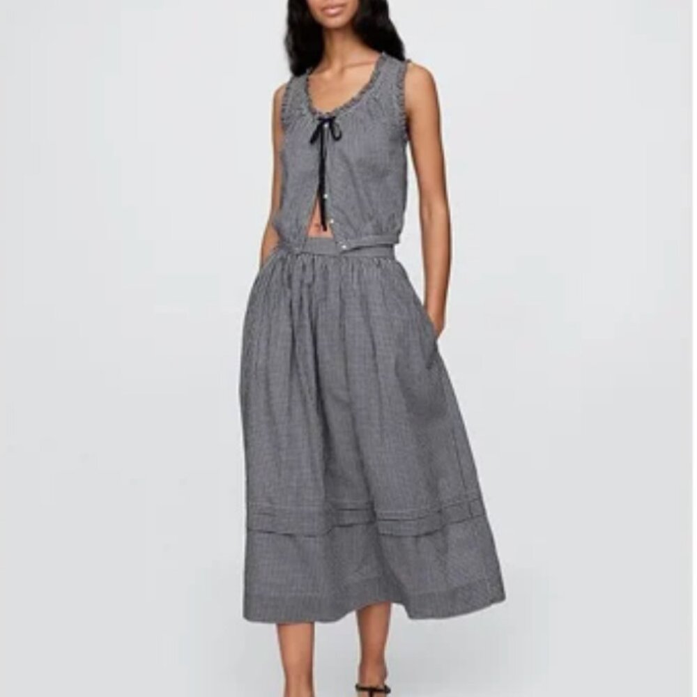 GAP x Doen Black and White Checkered A-Line Skirt L